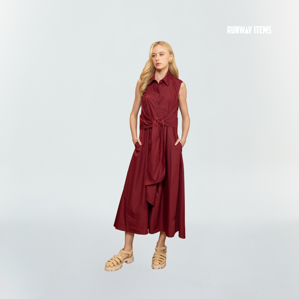 Cotton Collared Front-Tie Dress