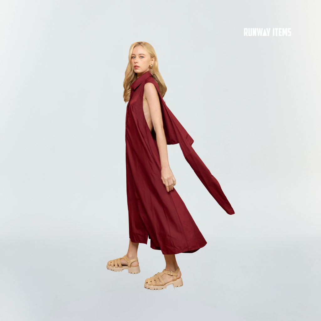 Cotton Collared Front-Tie Dress