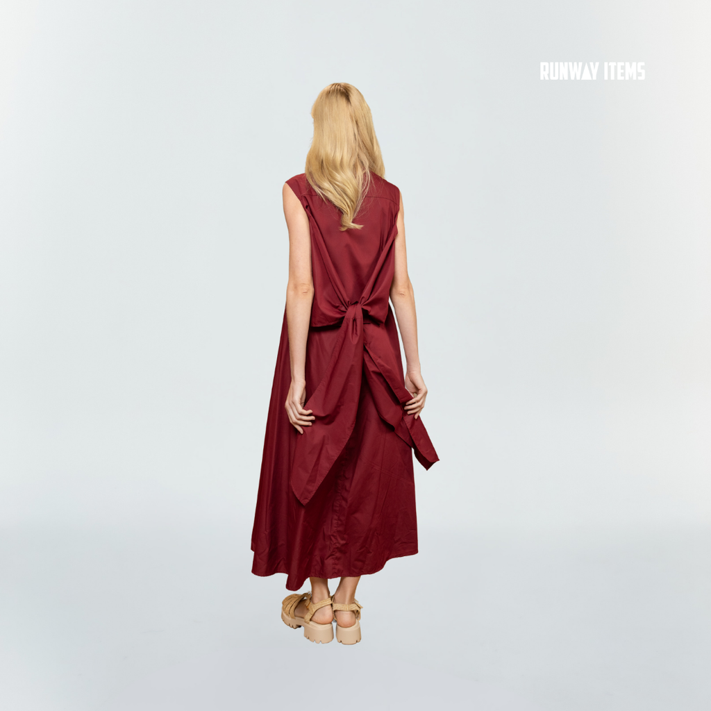 Cotton Collared Front-Tie Dress