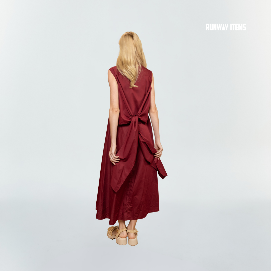 Cotton Collared Front-Tie Dress