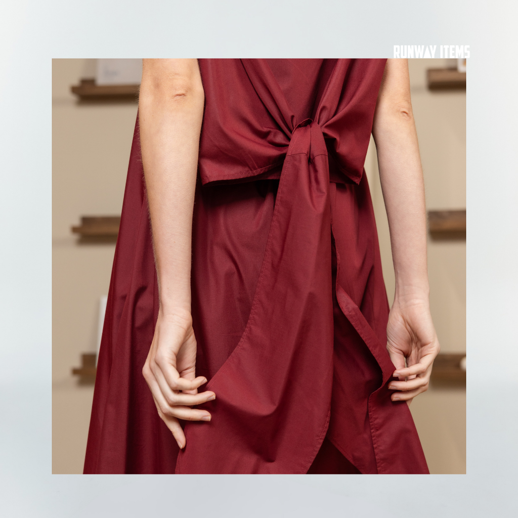 Cotton Collared Front-Tie Dress