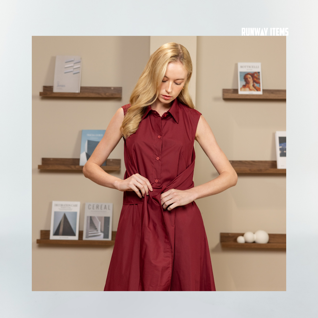 Cotton Collared Front-Tie Dress