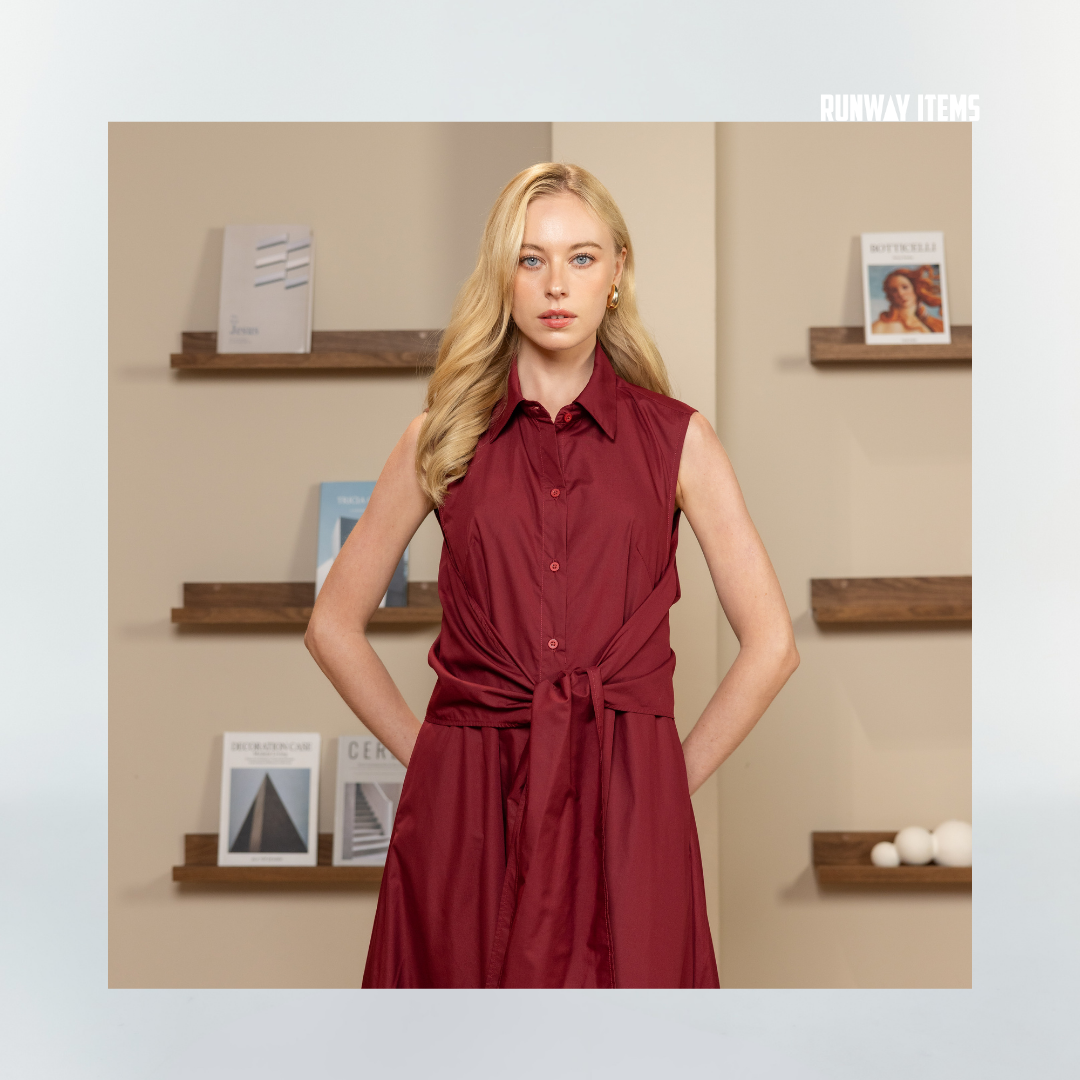 Cotton Collared Front-Tie Dress