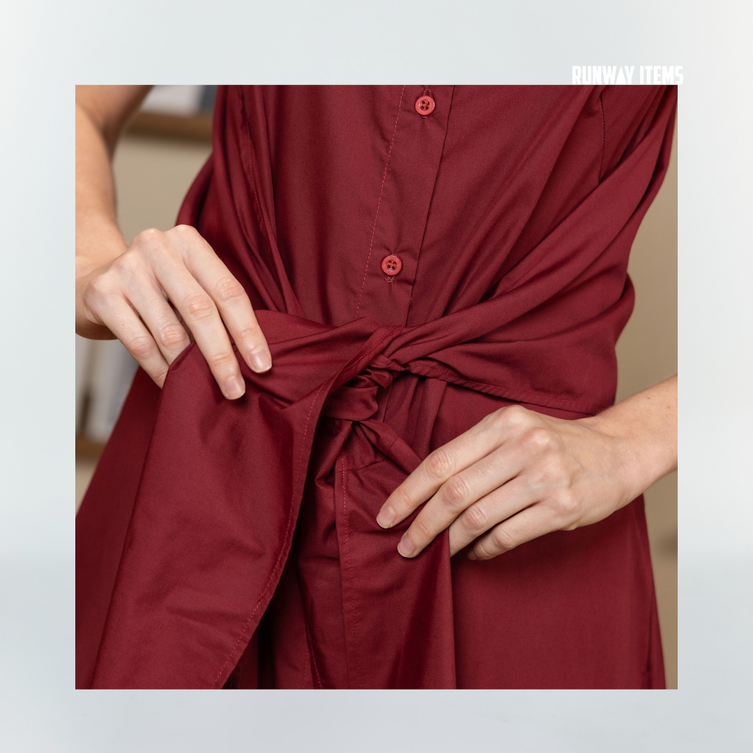 Cotton Collared Front-Tie Dress