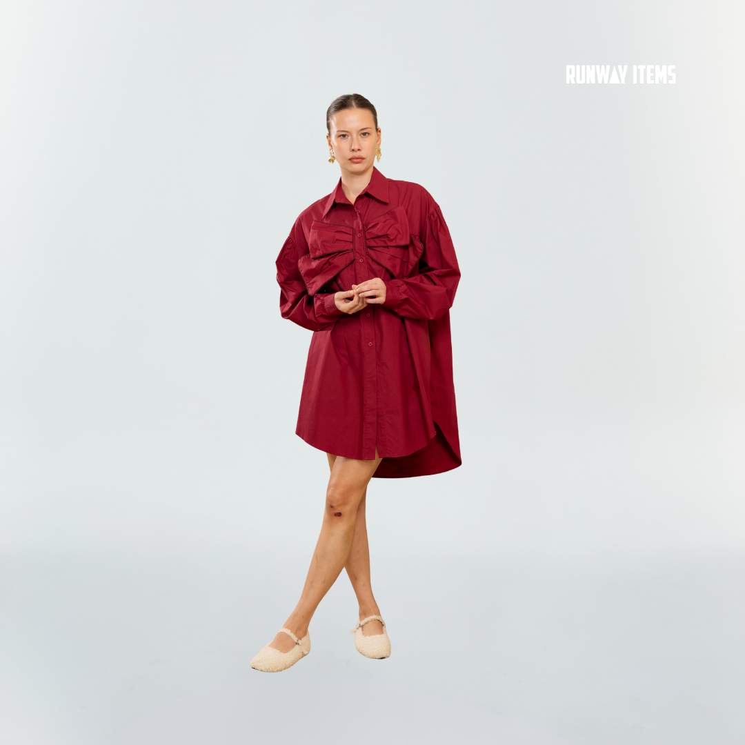 Shirt Dress with Chest Bow Detail