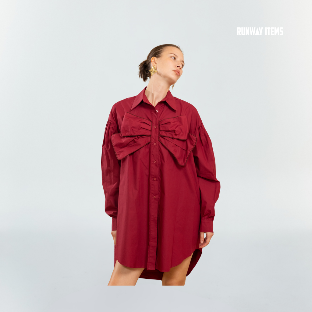 Shirt Dress with Chest Bow Detail