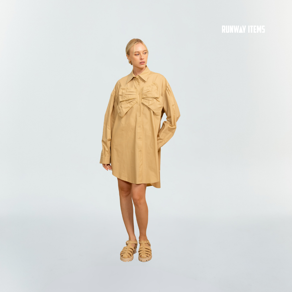 Shirt Dress with Chest Bow Detail