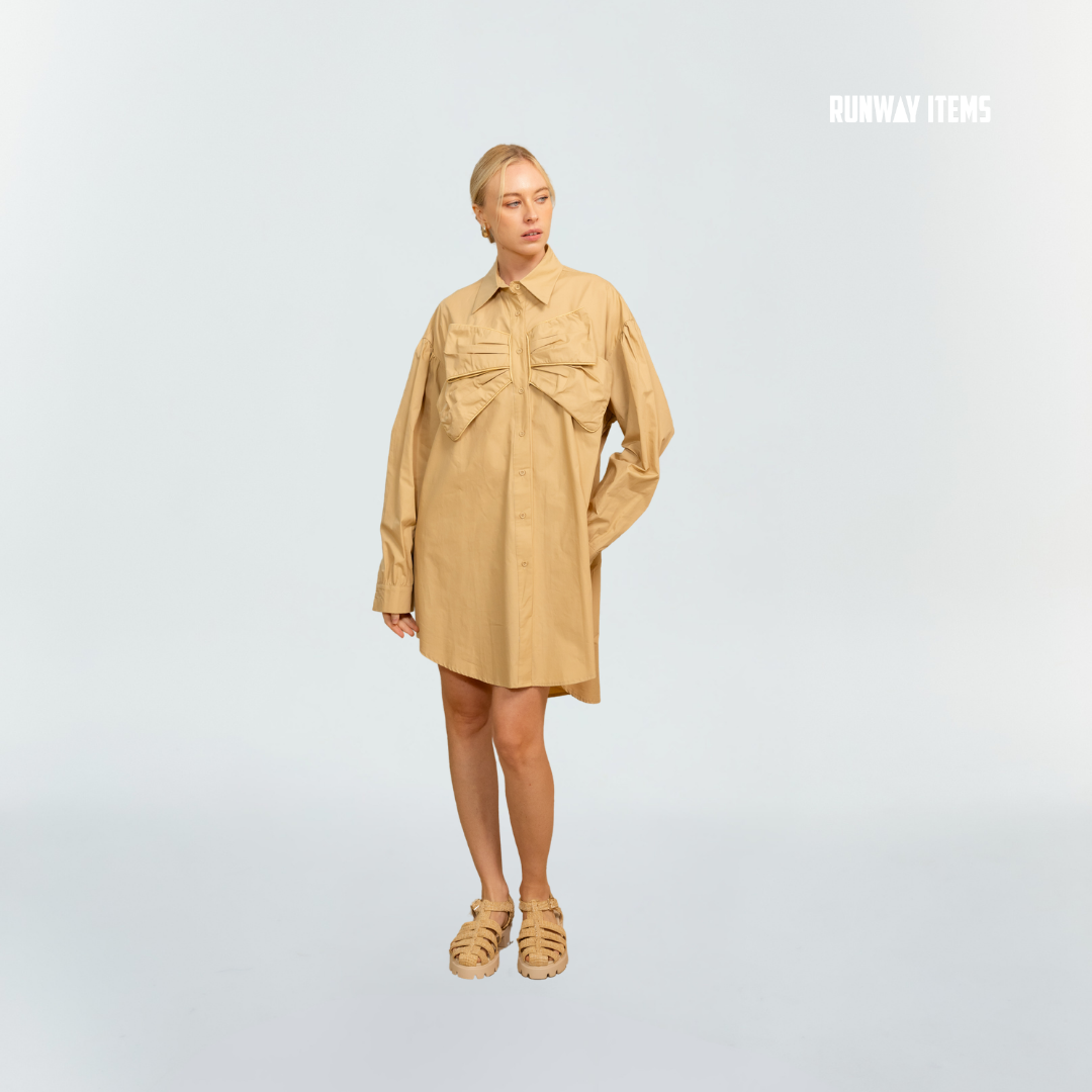 Shirt Dress with Chest Bow Detail