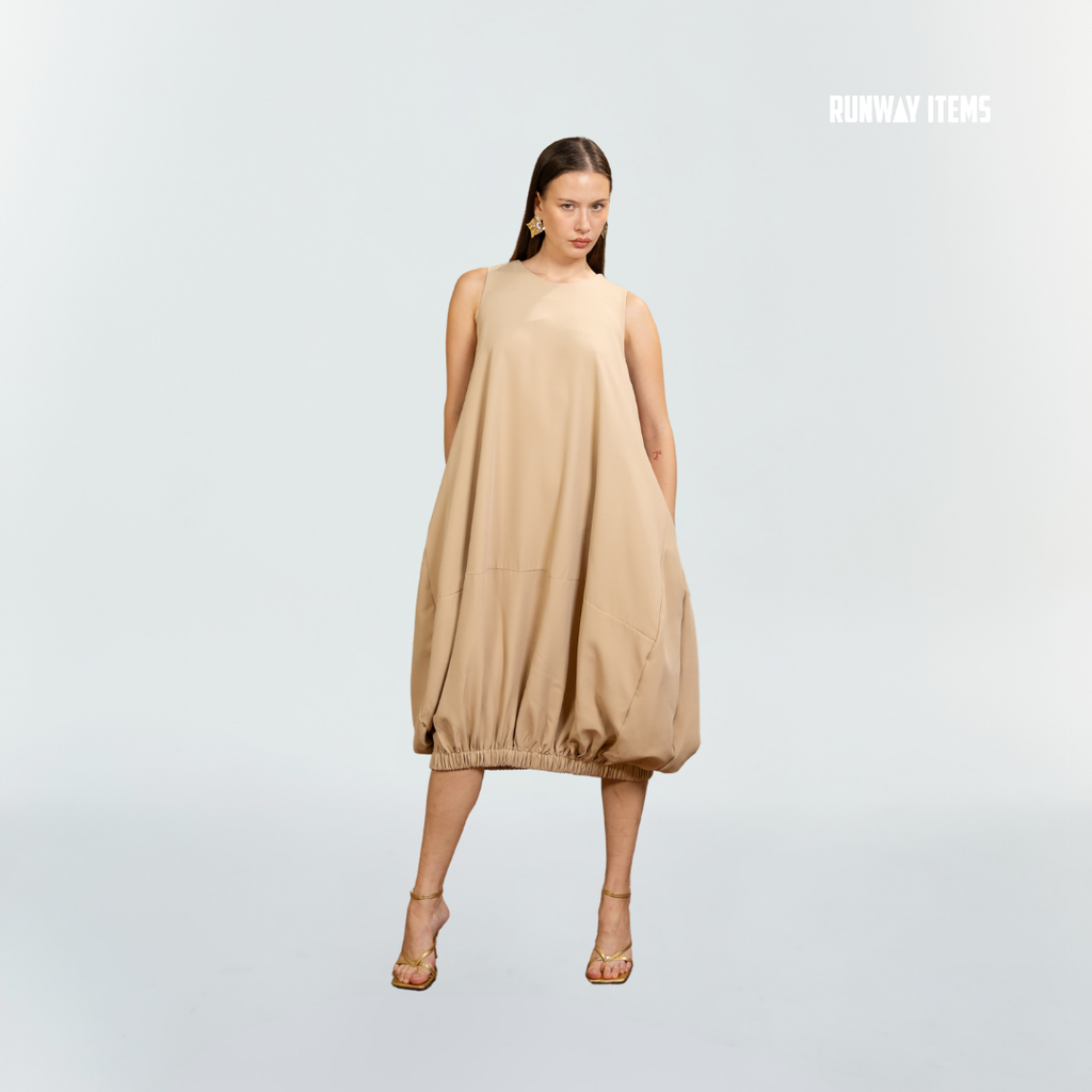 Cotton Elastic Balloon Hem Dress
