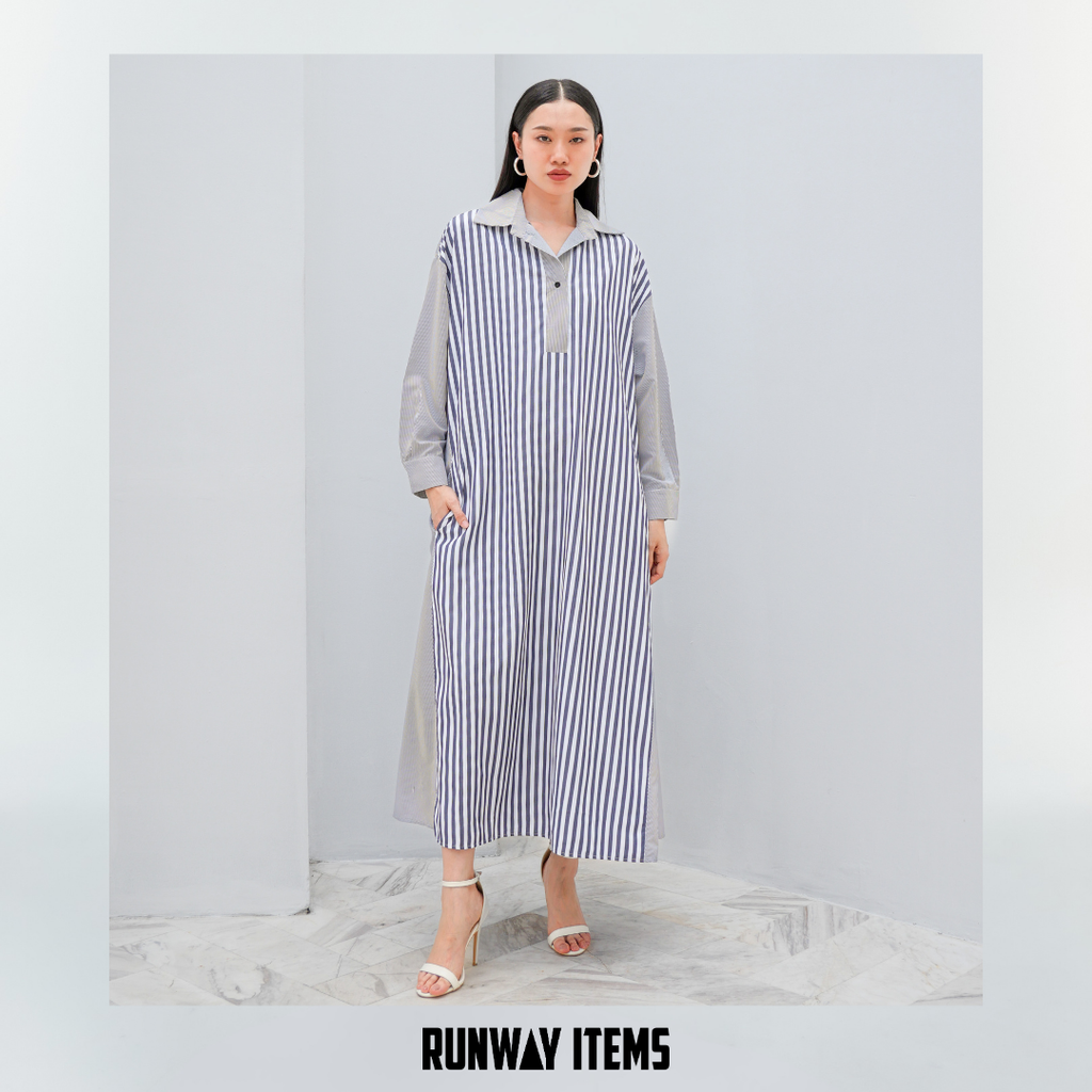 Colorblock Striped A-Line Shirt Dress