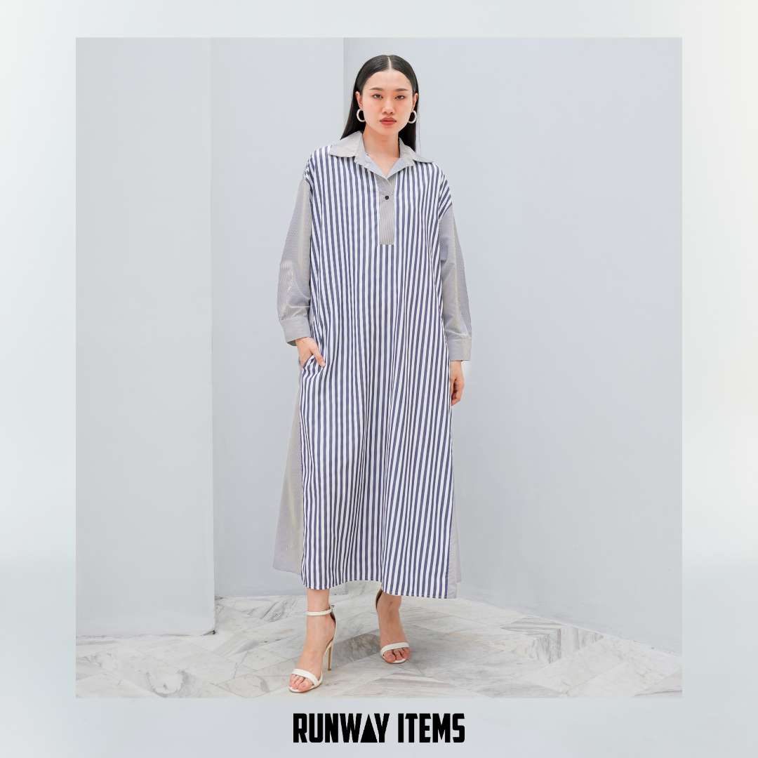 Colorblock Striped A-Line Shirt Dress