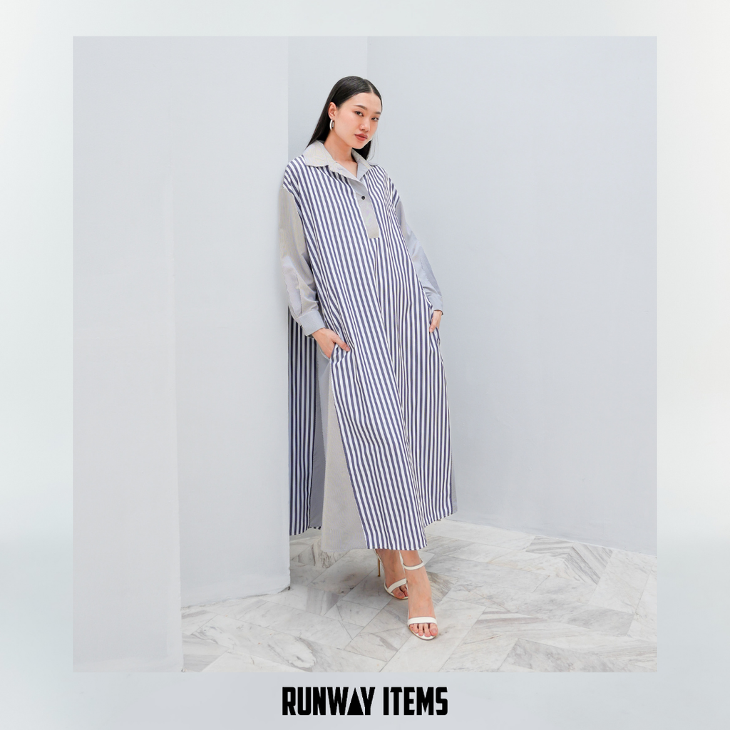 Colorblock Striped A-Line Shirt Dress