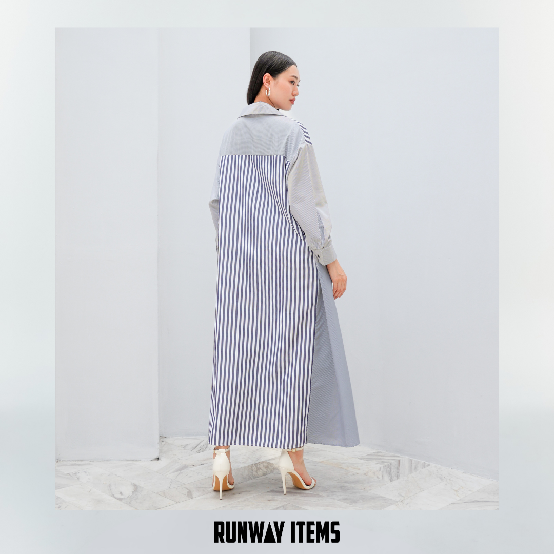 Colorblock Striped A-Line Shirt Dress