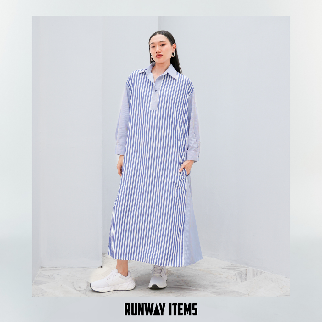 Colorblock Striped A-Line Shirt Dress