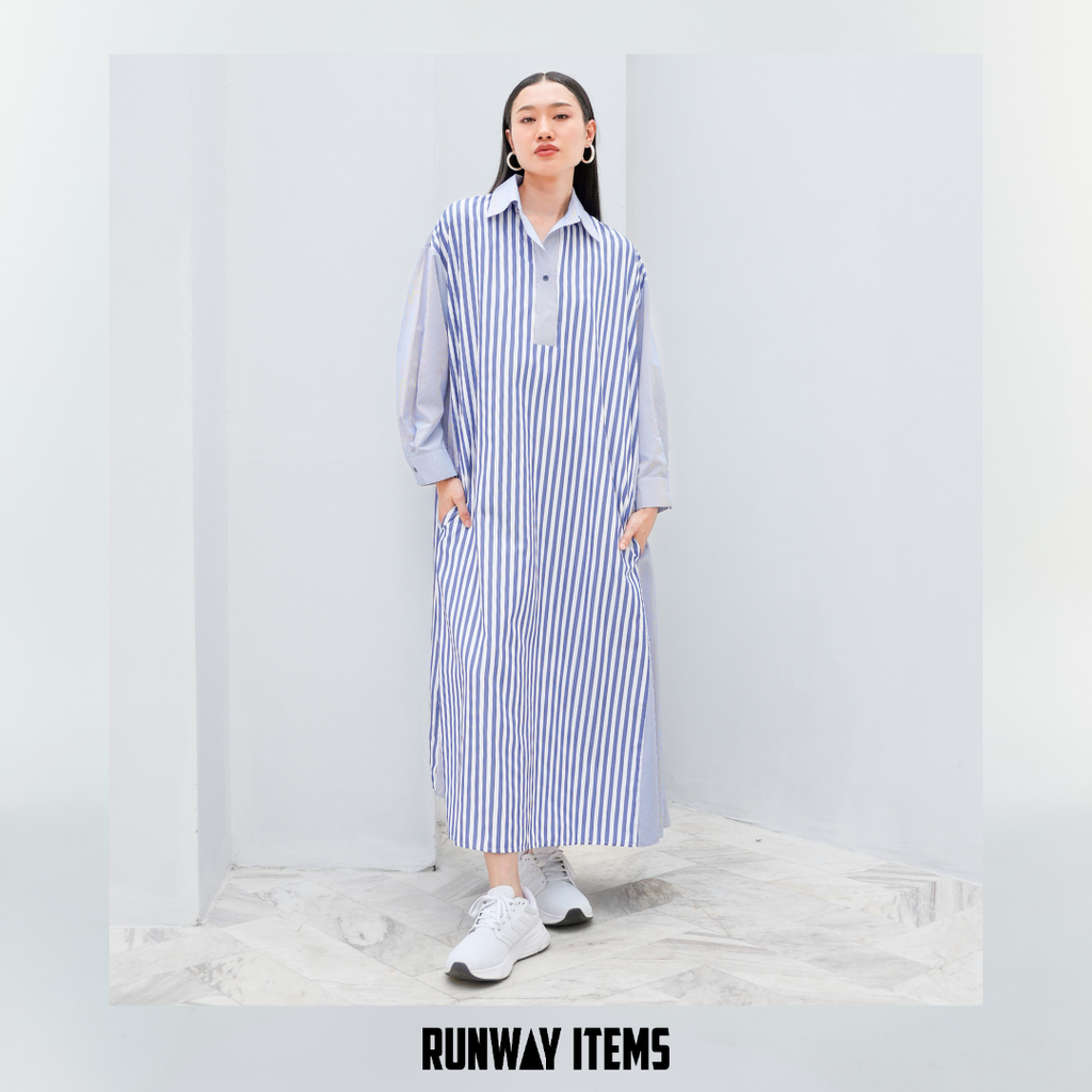 Colorblock Striped A-Line Shirt Dress