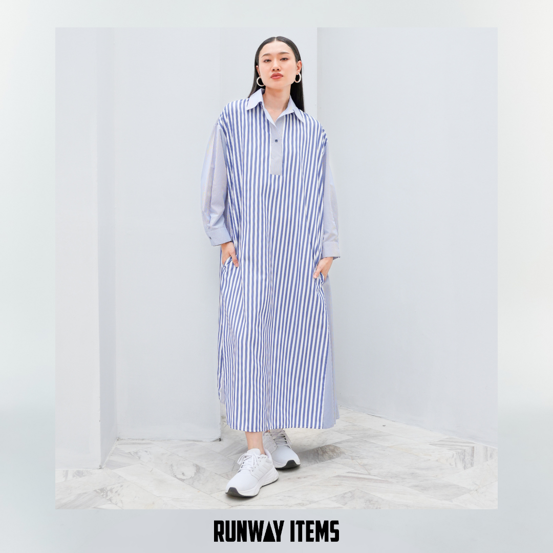 Colorblock Striped A-Line Shirt Dress