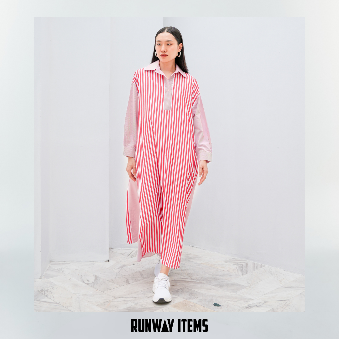 Colorblock Striped A-Line Shirt Dress
