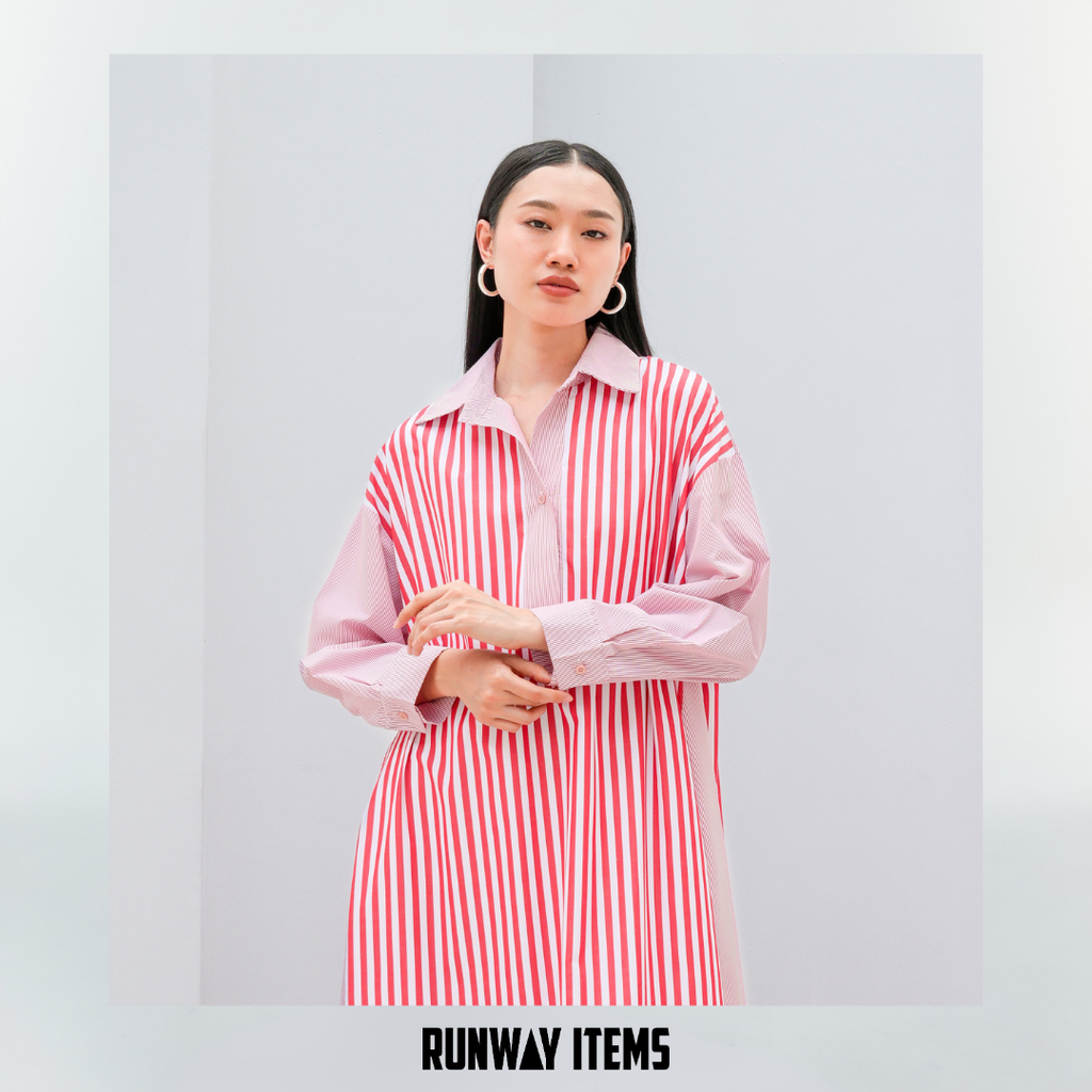 Colorblock Striped A-Line Shirt Dress