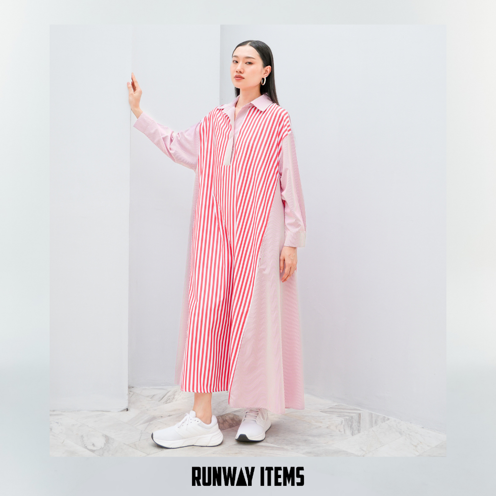 Colorblock Striped A-Line Shirt Dress