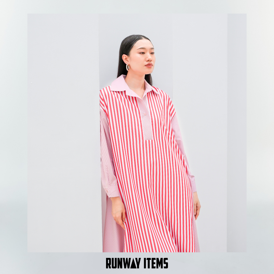 Colorblock Striped A-Line Shirt Dress