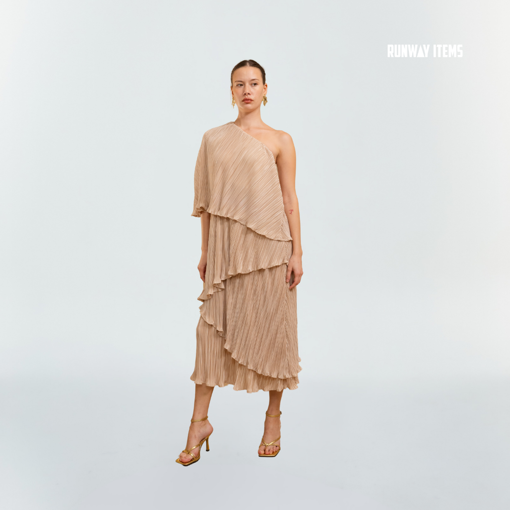 Off-Shoulder Tiered Ruffle Pleated Dress