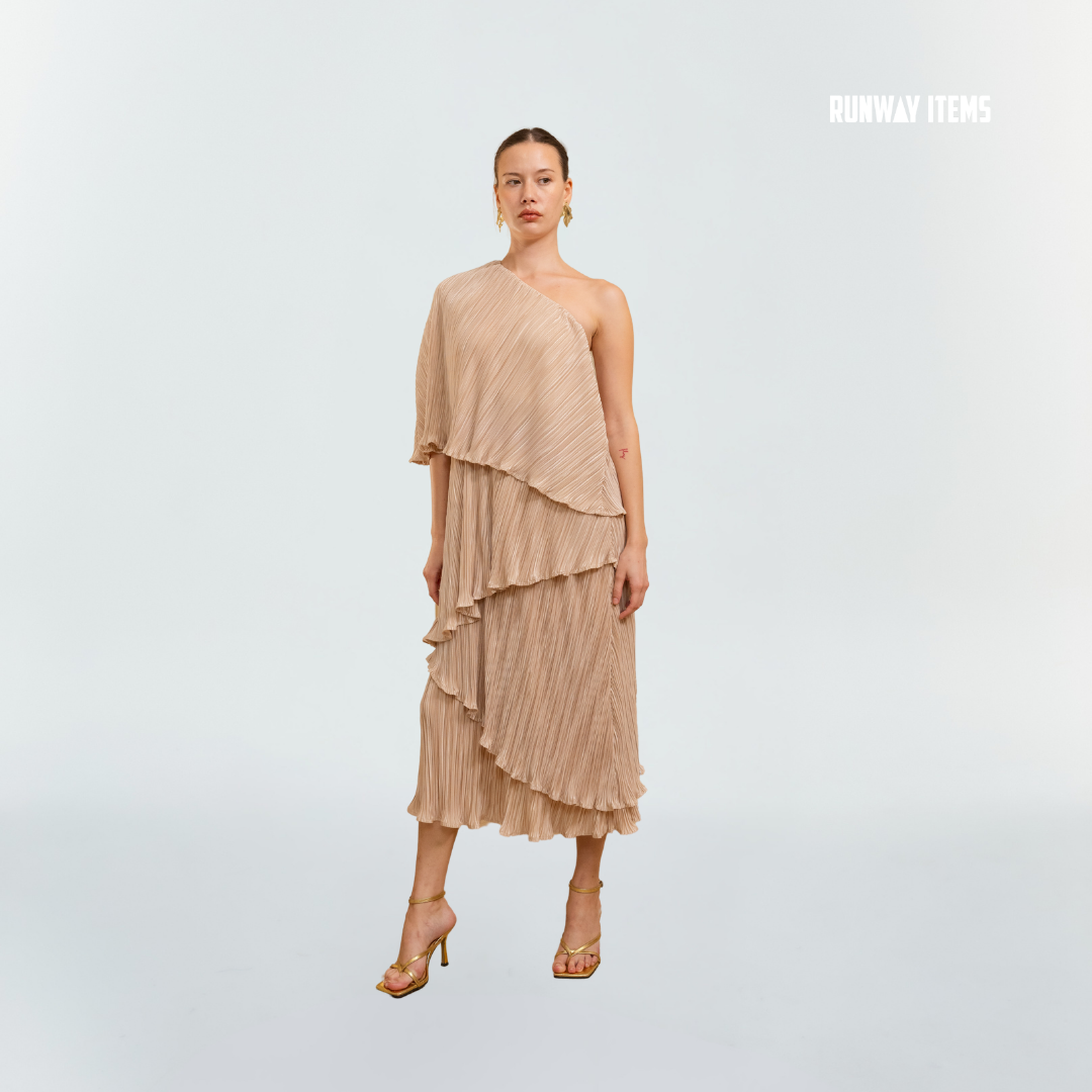 Off-Shoulder Tiered Ruffle Pleated Dress