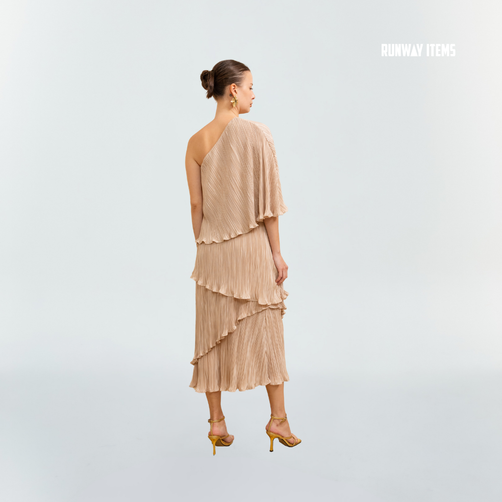 Off-Shoulder Tiered Ruffle Pleated Dress