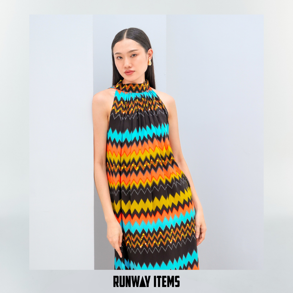 Sleeveless Striped Halter Neck Dress