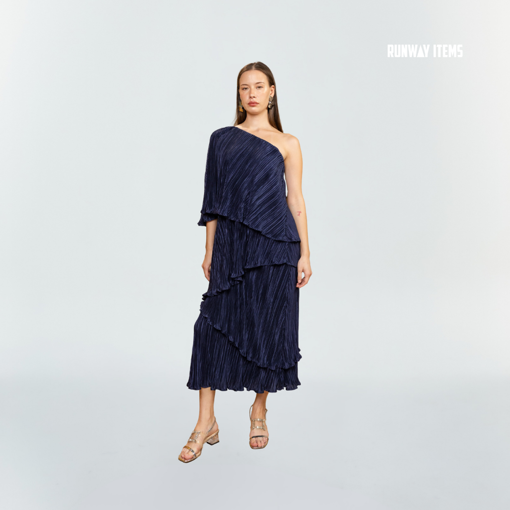 Off-Shoulder Tiered Ruffle Pleated Dress