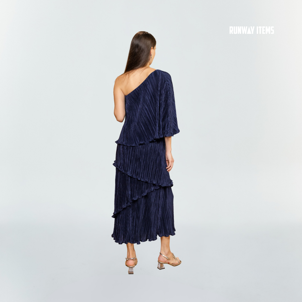 Off-Shoulder Tiered Ruffle Pleated Dress