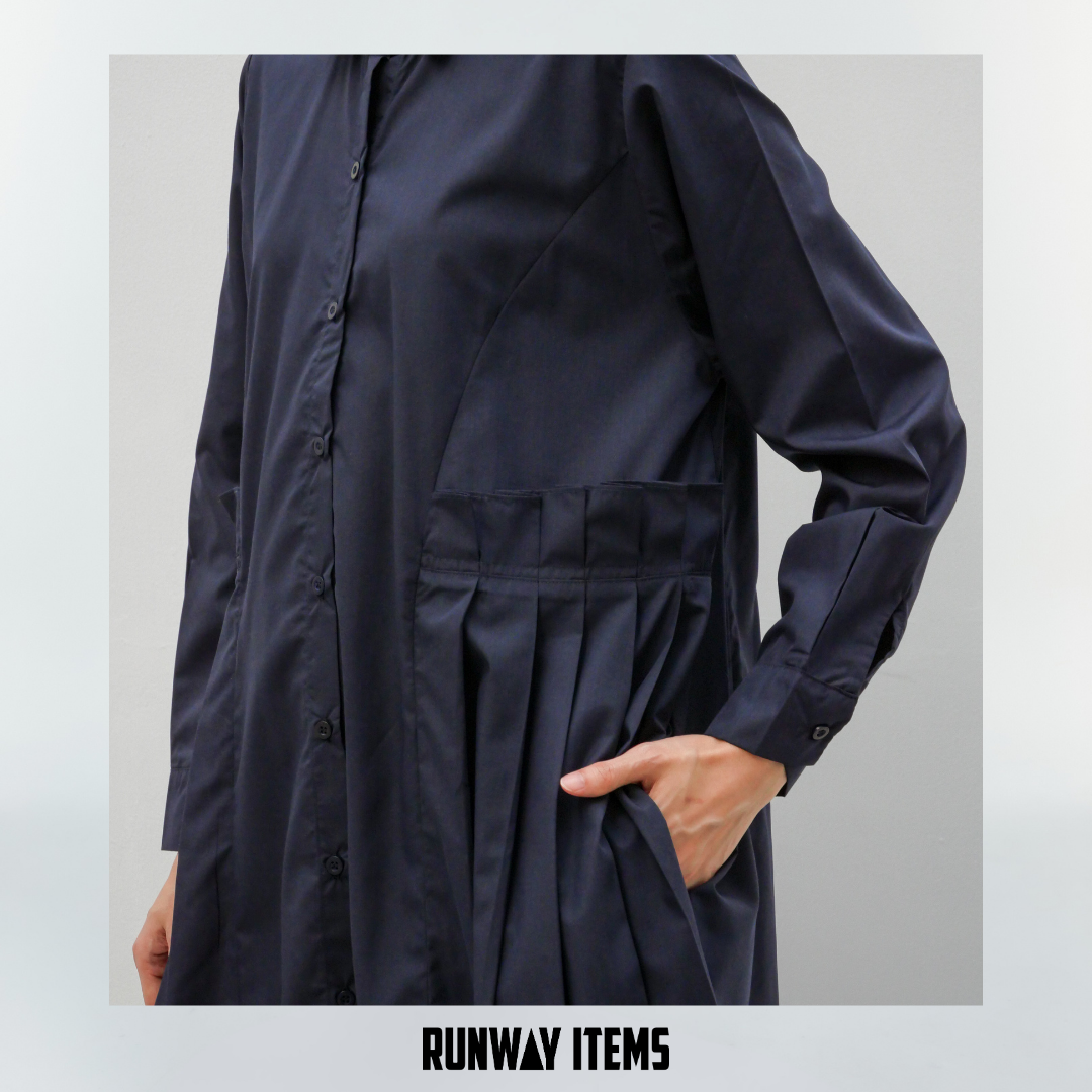 Long Sleeve Shirt Dress with Double-Sided Pleats