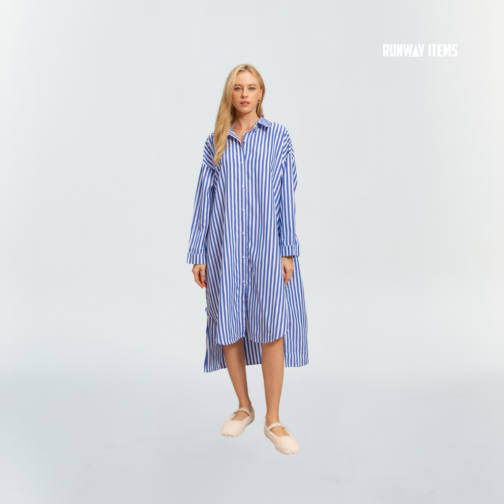 Bold Striped High-Low Shirt Dress