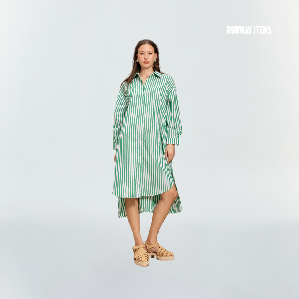 Bold Striped High-Low Shirt Dress