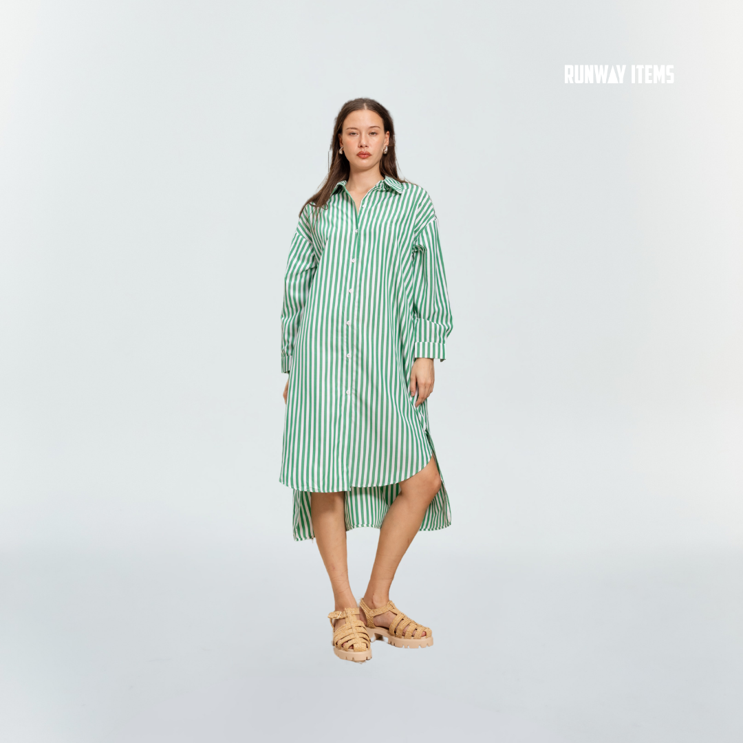 Bold Striped High-Low Shirt Dress