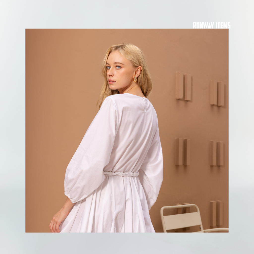 Cotton Long Sleeve Elastic Cuff Dress