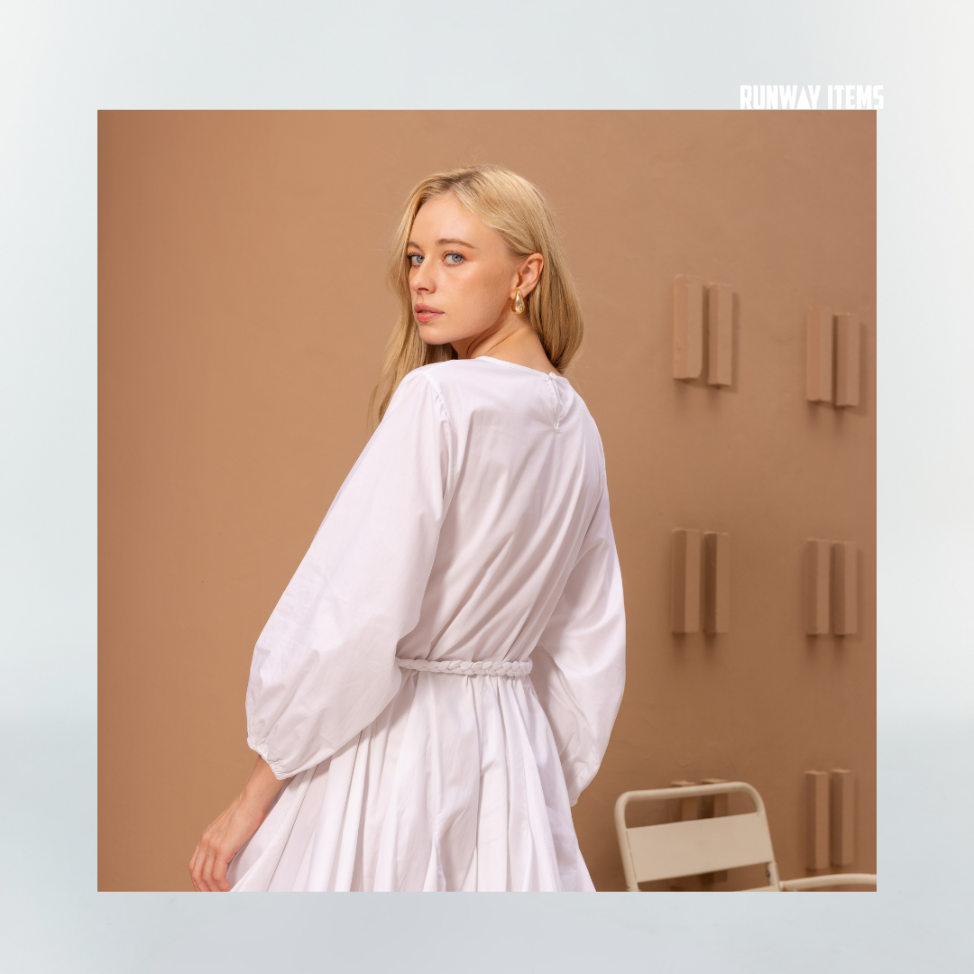 Cotton Long Sleeve Elastic Cuff Dress