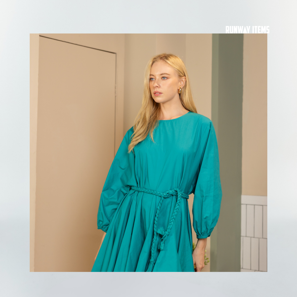 Cotton Long Sleeve Elastic Cuff Dress