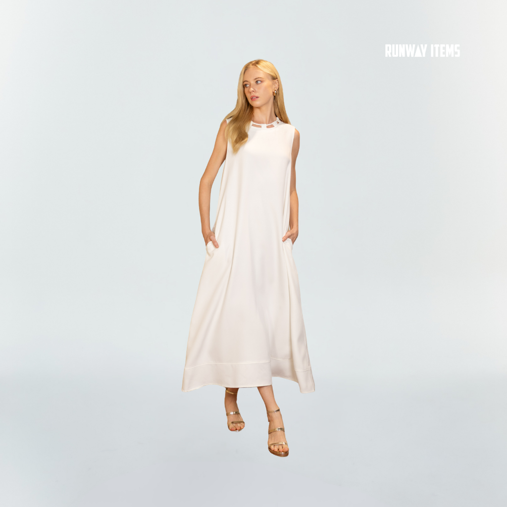 Cotton Drawstring Neck Dress