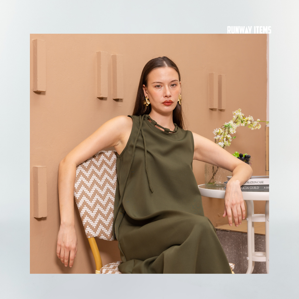 Cotton Drawstring Neck Dress
