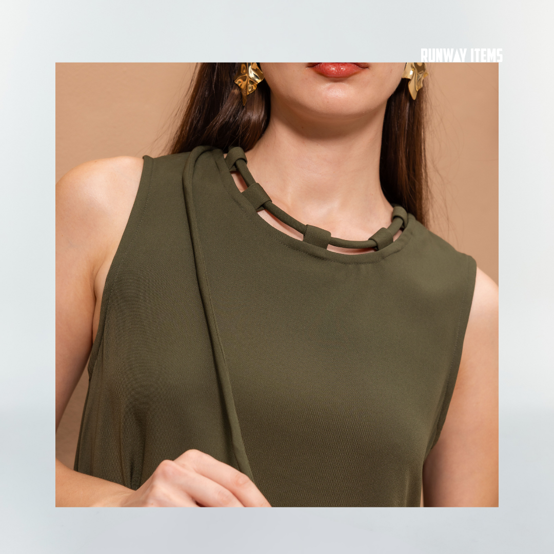 Cotton Drawstring Neck Dress